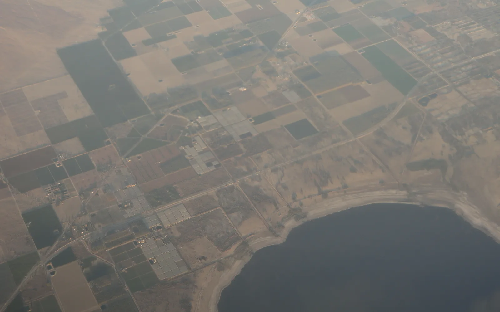 Aerial view of the Salton Sea in the Coachella Valley desert landscape